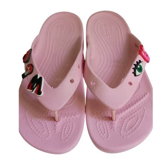 Crocs Pink Platform Flip Flops with Charms size W9 - Picture 2 of 12